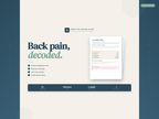 Website page for a virtual clinic with a focus on back pain, featuring a form and clinic branding.
