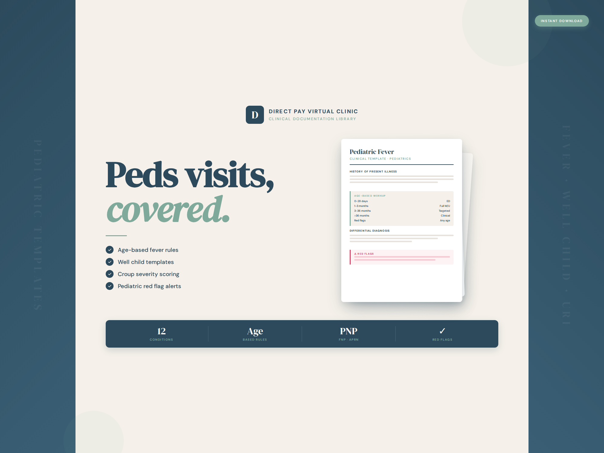 Website page for Direct Pay Virtual Clinic with text about pediatric visits and a form on a light background.